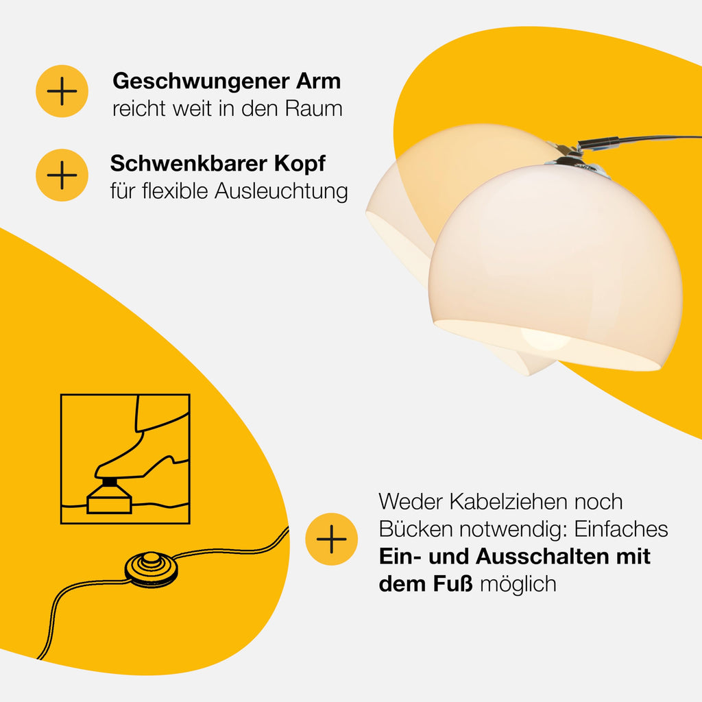 Brilliant Lampe Vessa Bogenstandleuchte 1, 7m chrom/weiß