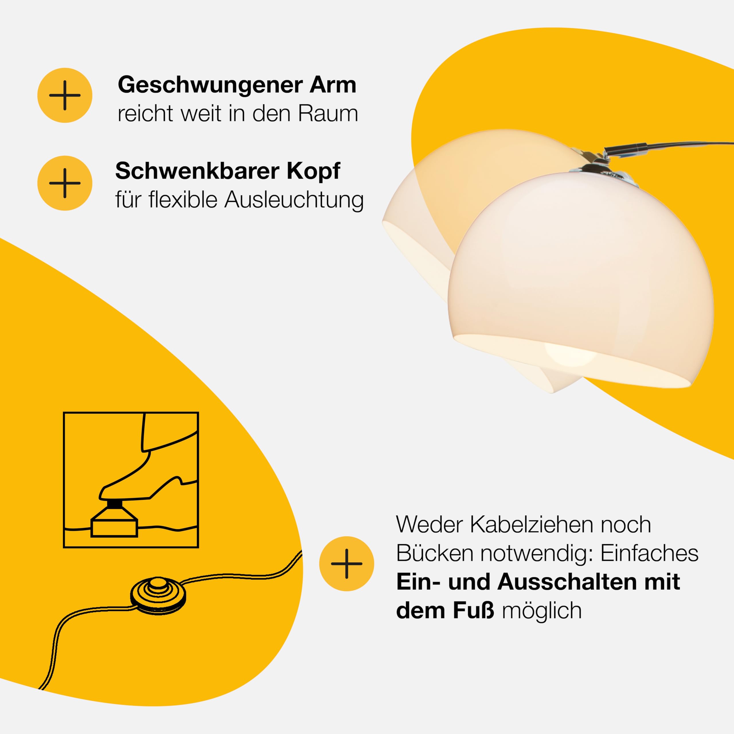 Brilliant Lampe Vessa Bogenstandleuchte 1, 7m chrom/weiß