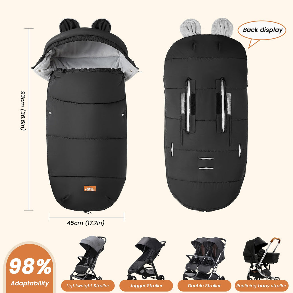 bemece Fußsack Kinderwagen Winter, Universal Fußsack Buggy mit Warmem & Bequemen Kristallvelours, Universal & Abnehmbar, Fusssack Kinderwagen Baby Winter für Buggys Kinderwagen - Schwarz