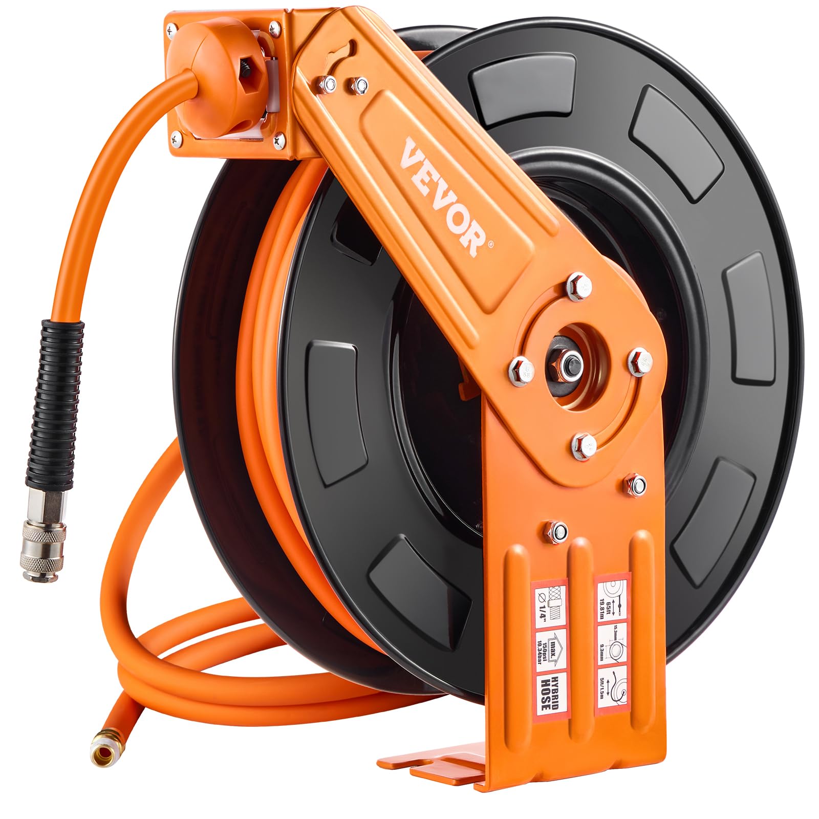 VEVOR Druckluftschlauch Schlauchtrommel, 9,52 mm x 19,81 m Hybrid-Luftschlauch, max. 300 PSI, Schlauchaufroller mit automatischem Aufrollen & Zuleitung, für Decken-/Wandmontage für Werkstatt & Garage