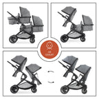 hauck Atlantic Twin, Melange Grey - Zwillingskinderwagen ab Geburt bis 15 kg je Kind - 2 Babywannen Umbaubar zu Drehbare Sportsitze mit Liegeposition - Faltbar - Höhenverstellbar - Gummi Räder