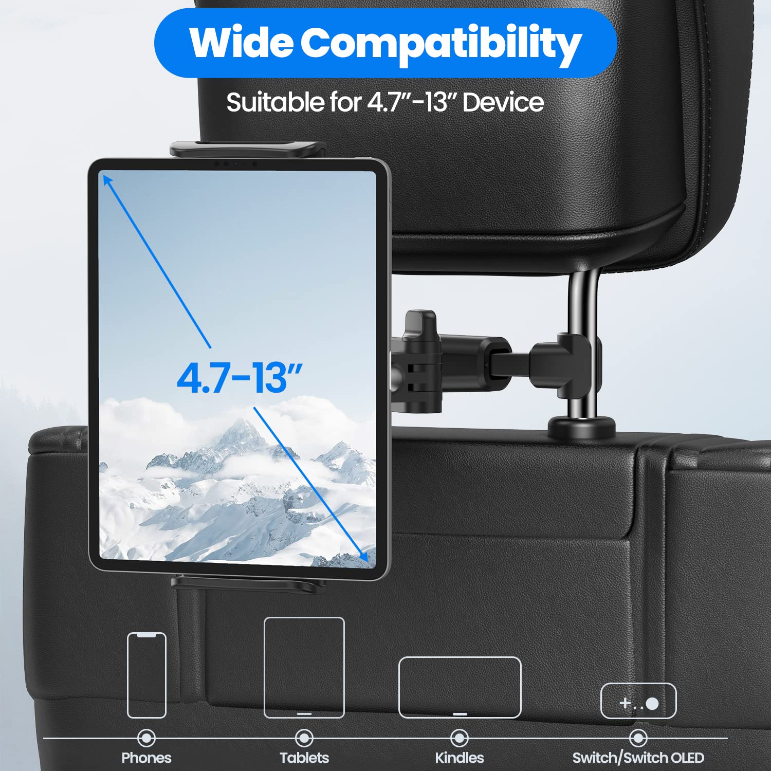 Tablet Halterung Auto,Tablethalterungen Auto - Ausziehbare KFZ Tablet Halter Kopfstütze,Universal 360° DrehungTablet Kopfstützenhalter für iPad,Switch,Sumsung Tab,Smartphone und 4,7-13 Zoll Geräte