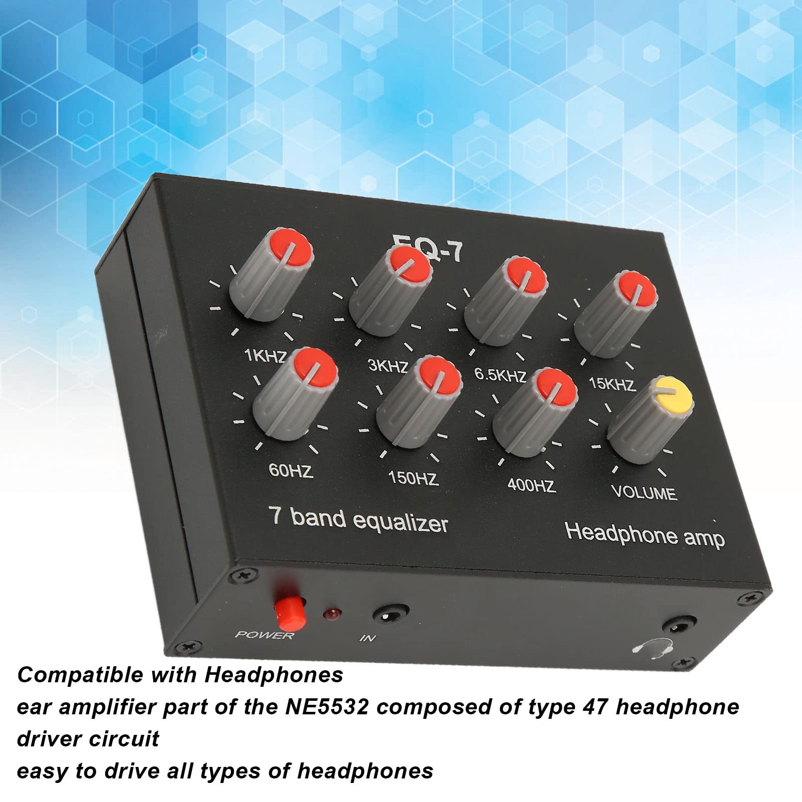7-Band-Auto-Audio-Equalizer, 3,5-mm-Eingang -Ausgang Eingang 12 DB High Bass-Einstellung Zweikanal-Digital-Equalizer