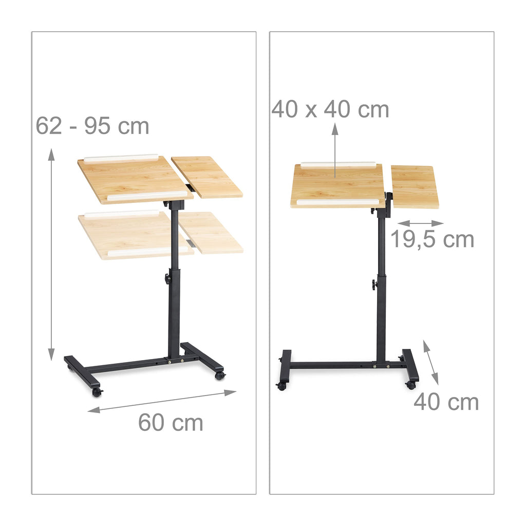 Relaxdays Laptoptisch höhenverstellbar HBT 95 x 60 x 40 cm Notebook Ständer auch für Linkshänder Sofatisch Beistelltisch mit bremsbaren Rollen mit Ablage für Maus mit 2 Stopp-Leisten, Eiche, gelb