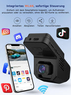 Veement Dashcam Auto Vorne Und Innen 2,5k+1080p, Mini Dash Cam Auto Kamera Mit 32-GB-Karte, Super-Nachtsicht, 4 IR-LEDs, 165° Weitwinkel WDR, G-Sensor, Loop-Aufnahme, 24H Parkmodus (Dunkelschwarz)