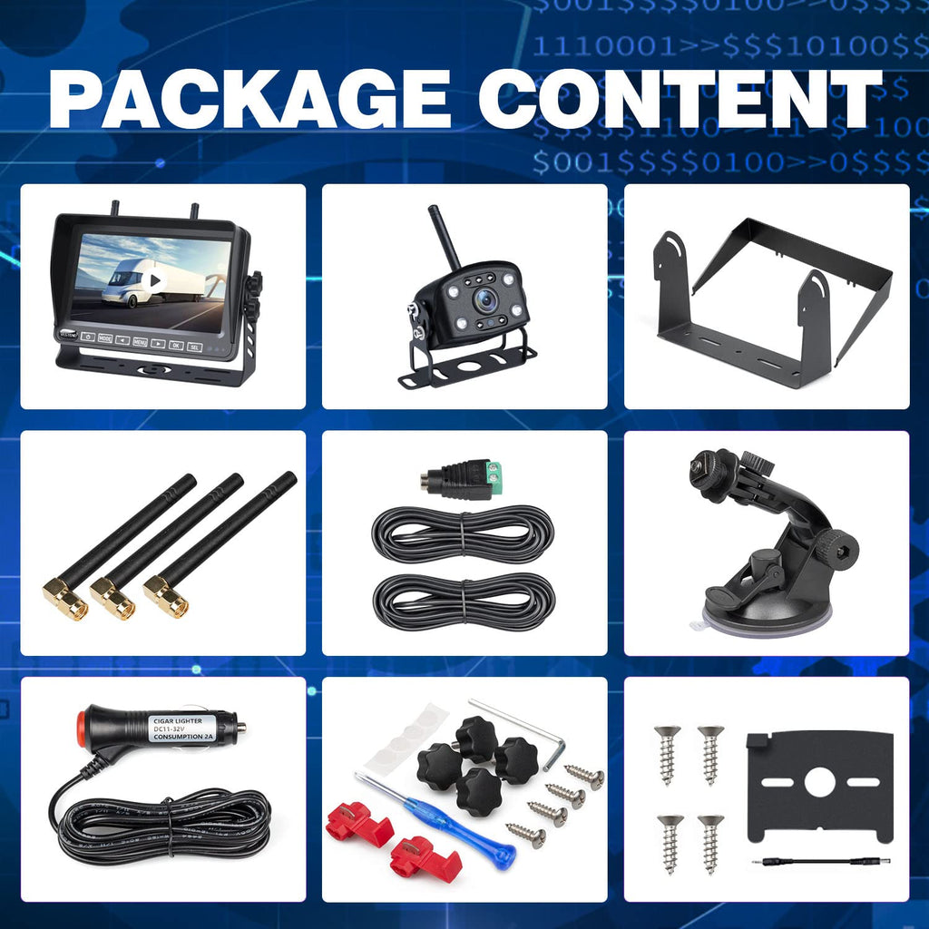 VASTEND Kabellos Rückfahrkamera Set HD 1080P 7'' Monitor & IP69 wasserdichte Backup Kamera Stabile Digitale Signale, 150° Weitwinkel-Rückfahrkamera Nachtsicht Set für Van, PKW, LKW, Wohnwagen(V01)