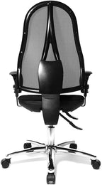 Topstar Open Point SY Deluxe, ergonomischer Syncro-Bandscheiben-Drehstuhl, Bürostuhl, Schreibtischstuhl, inkl. Armlehnen (höhenverstellbar), Stoff, schwarz