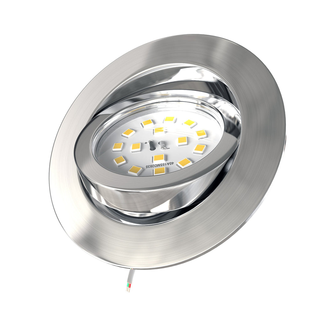 B.K.Licht - 5er Set LED Einbaustrahler 230V dimmbar in Stufen, schwenkbar, Lochdurchmesser 68mm, LED Spot, flach, Deckenspots, Spots, Einbauleuchten, Einbauspots, 82x28 mm, Matt-Nickel