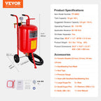 VEVOR Sandstrahlen, 40 L Sandstrahlmaschine, 60-125 PSI Mobiler Sandstrahler mit Zubehör, 2,4 mm, 2,7 mm, 3,2 mm, 3,6 mm Keramikdüsen Sandstrahlerrohr, 2,5 m Schlauchlänge Siphon-Schleifeinheiten