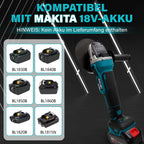 Akku Winkelschleifer 125mm für Makita 18V Akku (Ohne Akku), 8500U/min, Bürstenloser Profi-Schleifer 4-stufige Regelung, Kabellos Schleifer mit Zusatzhandgriff für Trennen, Schleifen & Bürsten