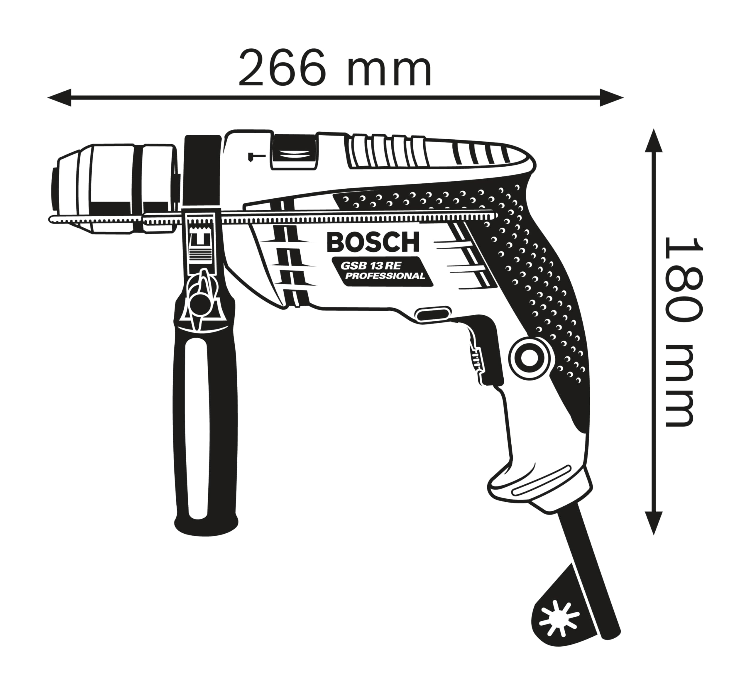 Bosch Professional Schlagbohrmaschine GSB 13 RE (Leistung 600 Watt, inkl. Tiefenanschlag 210mm, Schnellspannbohrfutter 13mm)