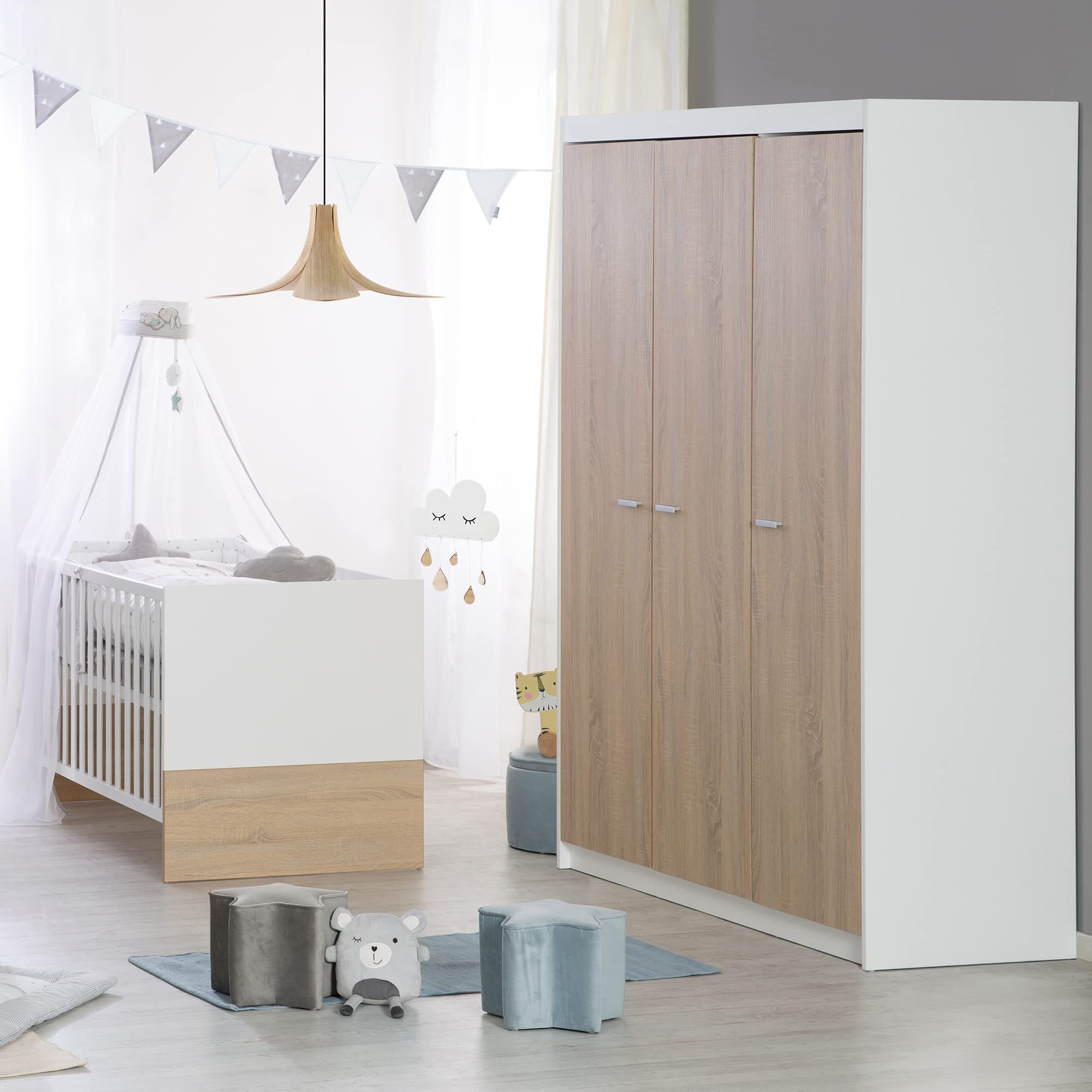 roba Zimmerset 'Gabriella', 3tlg, Bicolor, inkl. Bett 70x140cm, Wickelkommode mit 3 Schubladen, Schrank 3-türig