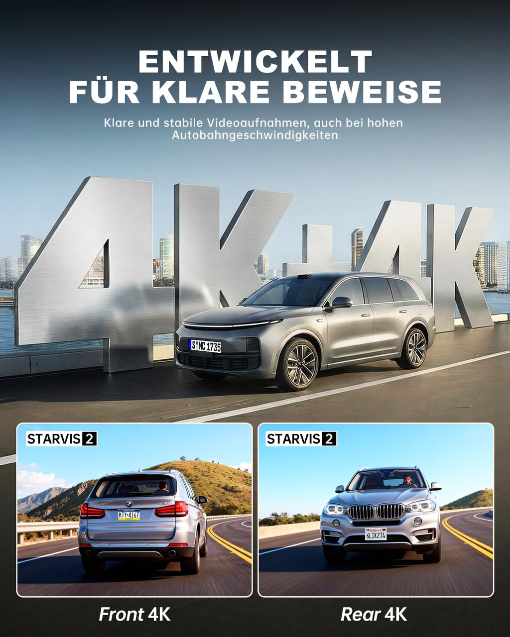 JOMISE 4K+4K Dashcam vorne und hinten, ultraschnelle Ethernet-Datenübertragung (20 Mbps) & stabiles WiFi 6, Touchscreen camera auto mit GPS, Nachtsicht, 24h Parküberwachung, Speicher bis 1TB (A80 Pro)
