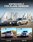 JOMISE 4K+4K Dashcam vorne und hinten, ultraschnelle Ethernet-Datenübertragung (20 Mbps) & stabiles WiFi 6, Touchscreen camera auto mit GPS, Nachtsicht, 24h Parküberwachung, Speicher bis 1TB (A80 Pro)