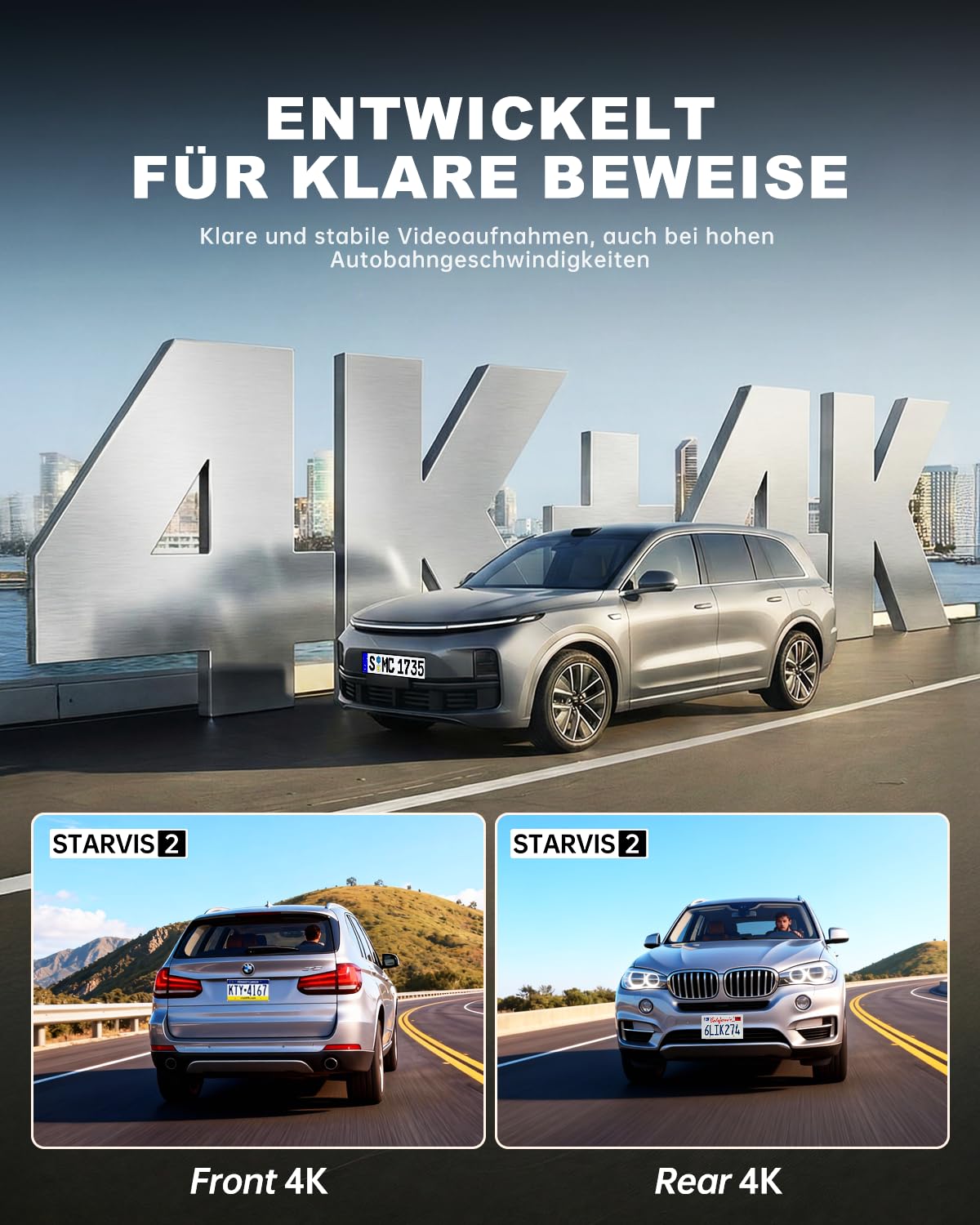JOMISE 4K+4K Dashcam vorne und hinten, ultraschnelle Ethernet-Datenübertragung (20 Mbps) & stabiles WiFi 6, Touchscreen camera auto mit GPS, Nachtsicht, 24h Parküberwachung, Speicher bis 1TB (A80 Pro)