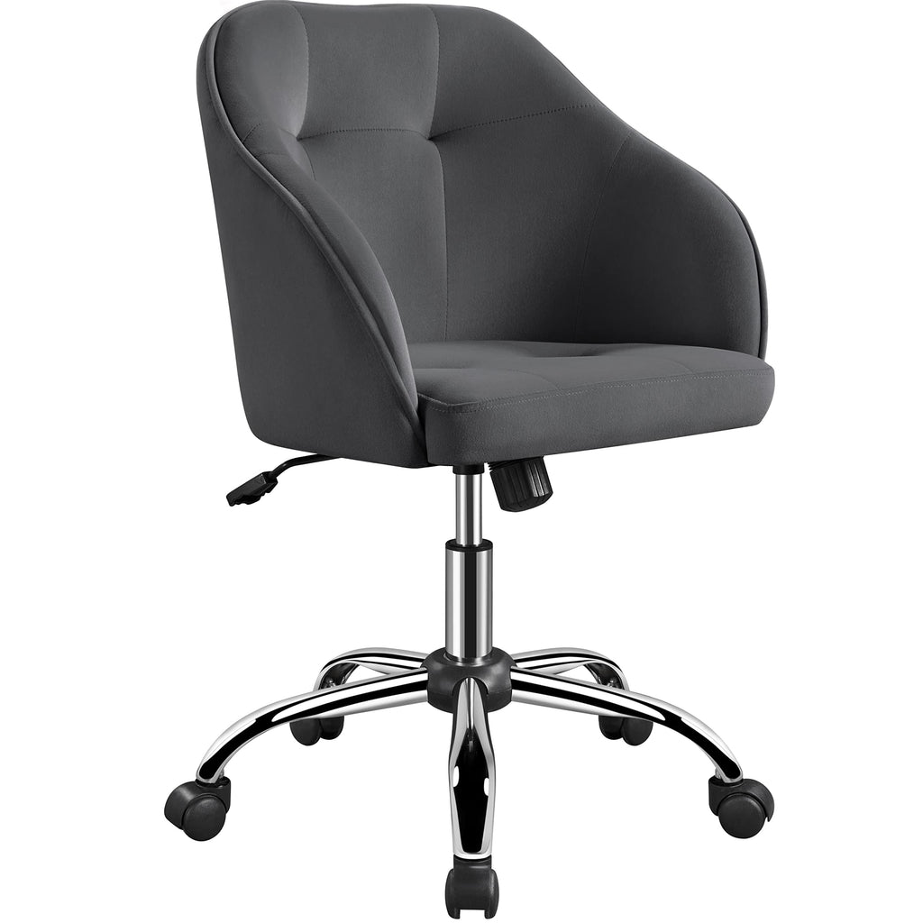 Yaheetech Homeoffice Stuhl, Schminkstuhl, höhenverstellbar Drehstuhl, SamtStuhl Schreibtischstuhl für Arbeitszimmer, Schlafzimmer, Atmungsaktiv Rollstuhl bis 136 KG belastbar Dunkelgrau