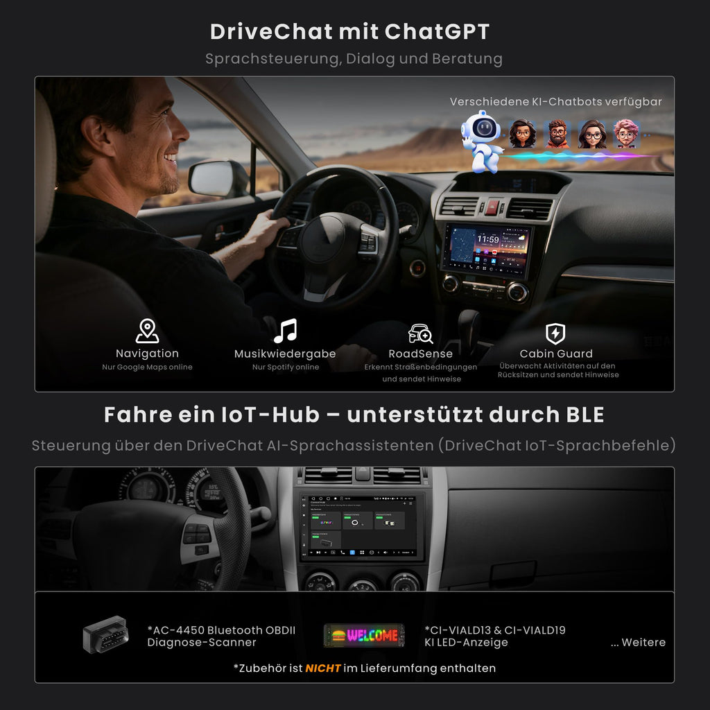 ATOTOZONE X10DG2B7E 7 Zoll Android DAB+ Autoradio Doppel-Din, 8+128G, 4G LTE, KI-Sprachassistent, Kabelloses Carplay & Android Auto, Duales Mikrofon & BT & Kameraeingang, 36B-EQ, HDMI-Eingang