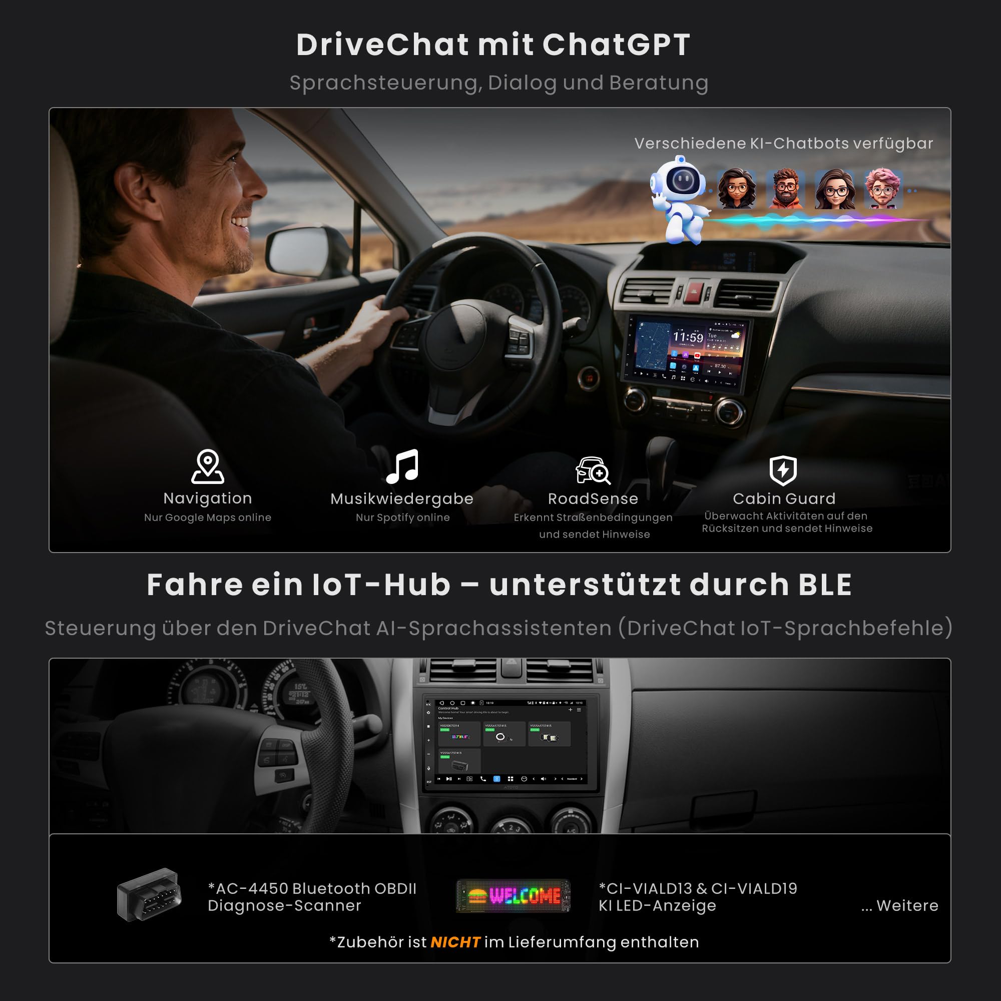 ATOTOZONE X10DG2B7E 7 Zoll Android DAB+ Autoradio Doppel-Din, 8+128G, 4G LTE, KI-Sprachassistent, Kabelloses Carplay & Android Auto, Duales Mikrofon & BT & Kameraeingang, 36B-EQ, HDMI-Eingang