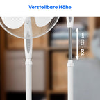 MEDION Standventilator mit Fernbedienung, drei Geschwindigkeitsstufen, 45 Watt Leistung, 36 cm, Schwenkfunktion, Oszillation, verstellbare Höhe, MD18795, weiß