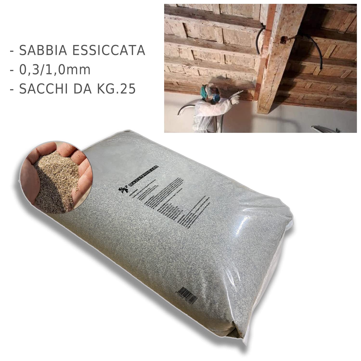 Sand für Sandstrahler, Sandstrahler, Vaga, 0,3 – 1,00 mm, 25 kg Säcke zum Sandstrahlen von Holz, Eisen, Wespen