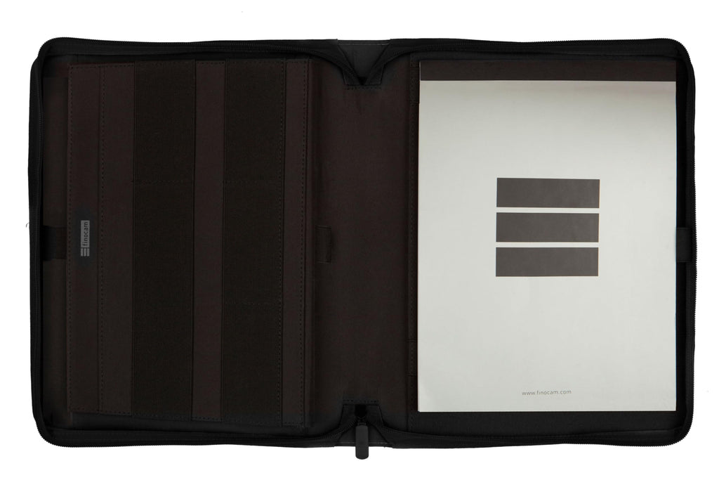 Finocam - A4 Dokumentenmappe SERIE 00- Schwarz | Dokumentenmappe aus Polyester | Dokumentenmappe mit Reißverschluss - Stifthalter und Innentasche für Tablet | Mit Notizblock