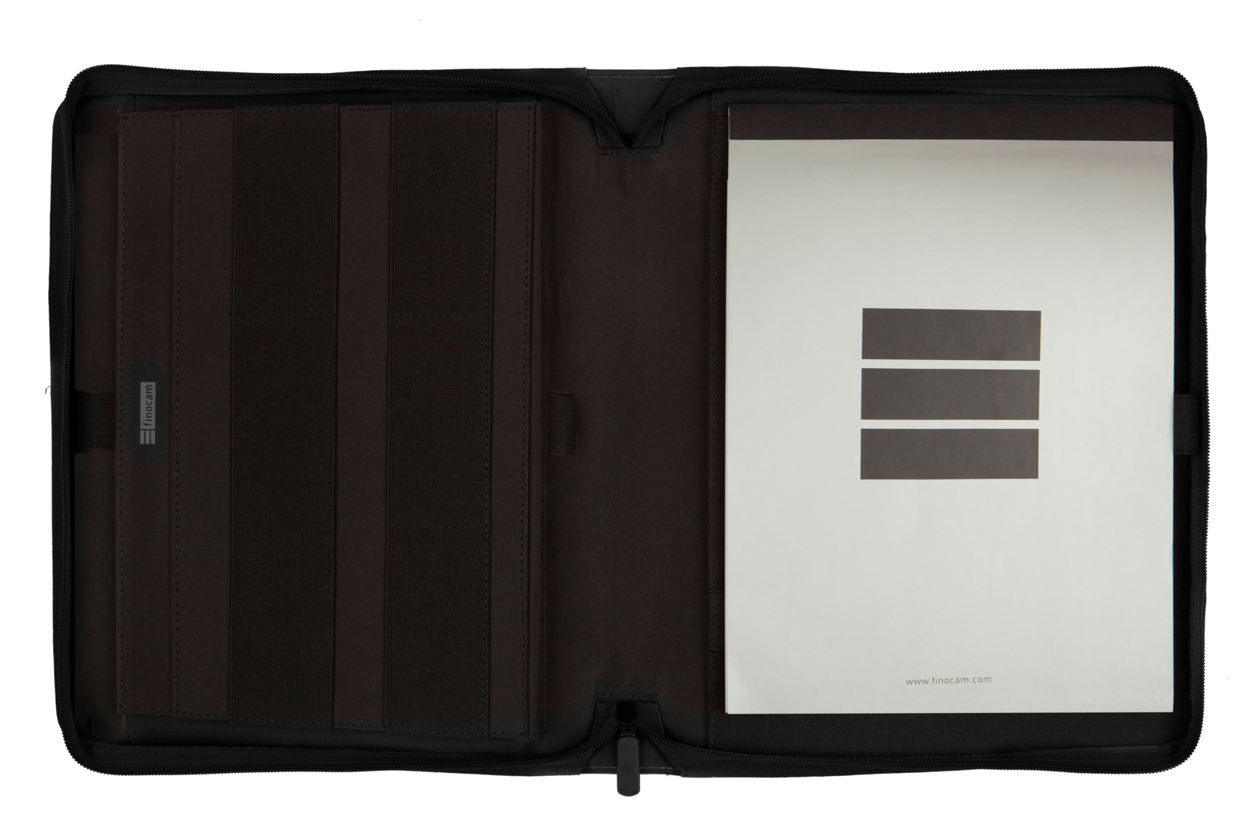 Finocam - A4 Dokumentenmappe SERIE 00- Schwarz | Dokumentenmappe aus Polyester | Dokumentenmappe mit Reißverschluss - Stifthalter und Innentasche für Tablet | Mit Notizblock