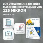 Fellowes Laminierfolien A4 APEX - Glänzendes Finish - Heißlaminierfolien Medium Duty (ca. 125 mic pro Seite) für Anwendungen wie Aushänge, Zertifikate, Speisekarten - 100 Stück