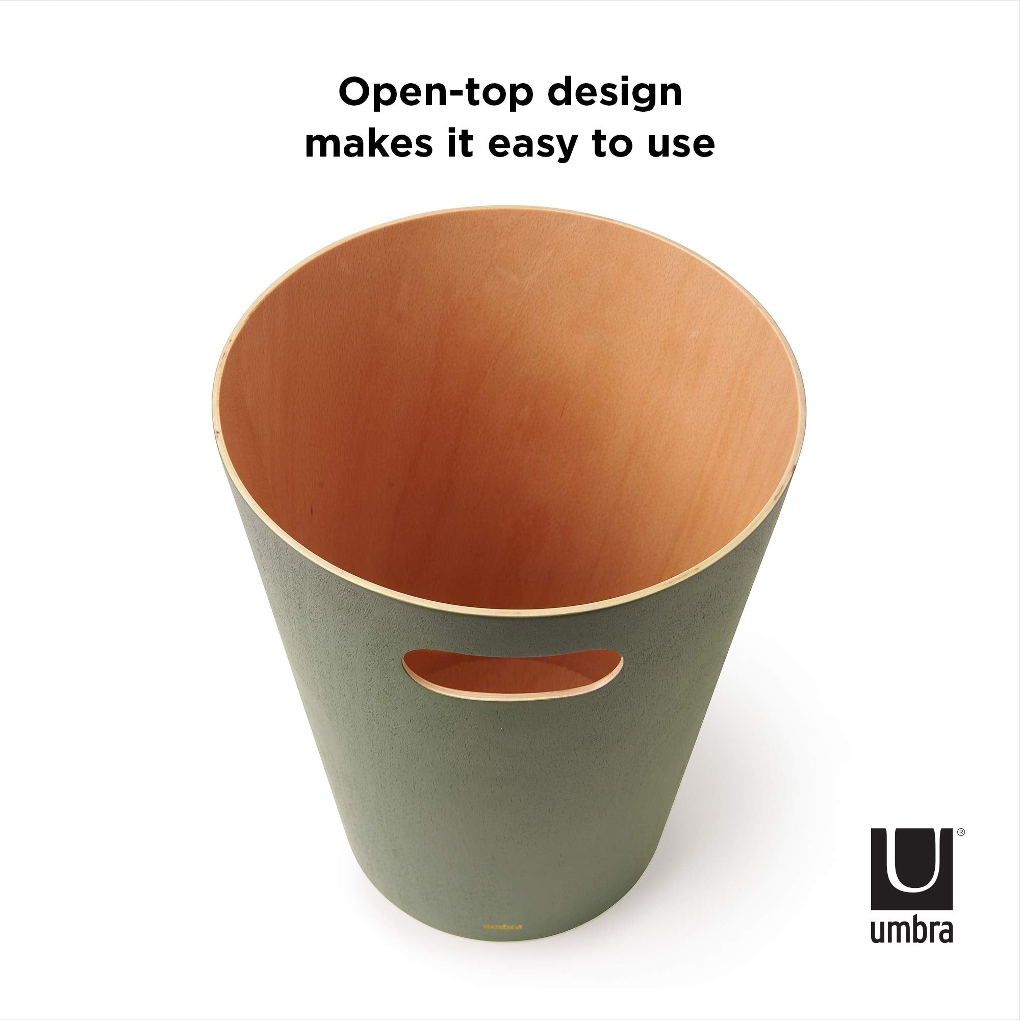 Umbra Woodrow Abfalleimer – Zweifarbiger Holz Papierkorb für Büro, Badezimmer, Wohnzimmer und Mehr, 7,5l Fassungsvermögen, Salbei