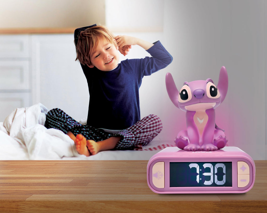Lexibook, Disney Stitch, Angel Nachtlicht-Wecker, Töne und Melodien, hintergrundbeleuchteter LCD-Bildschirm, Leuchtend, Schlummerfunktion, rosa, RL800D1