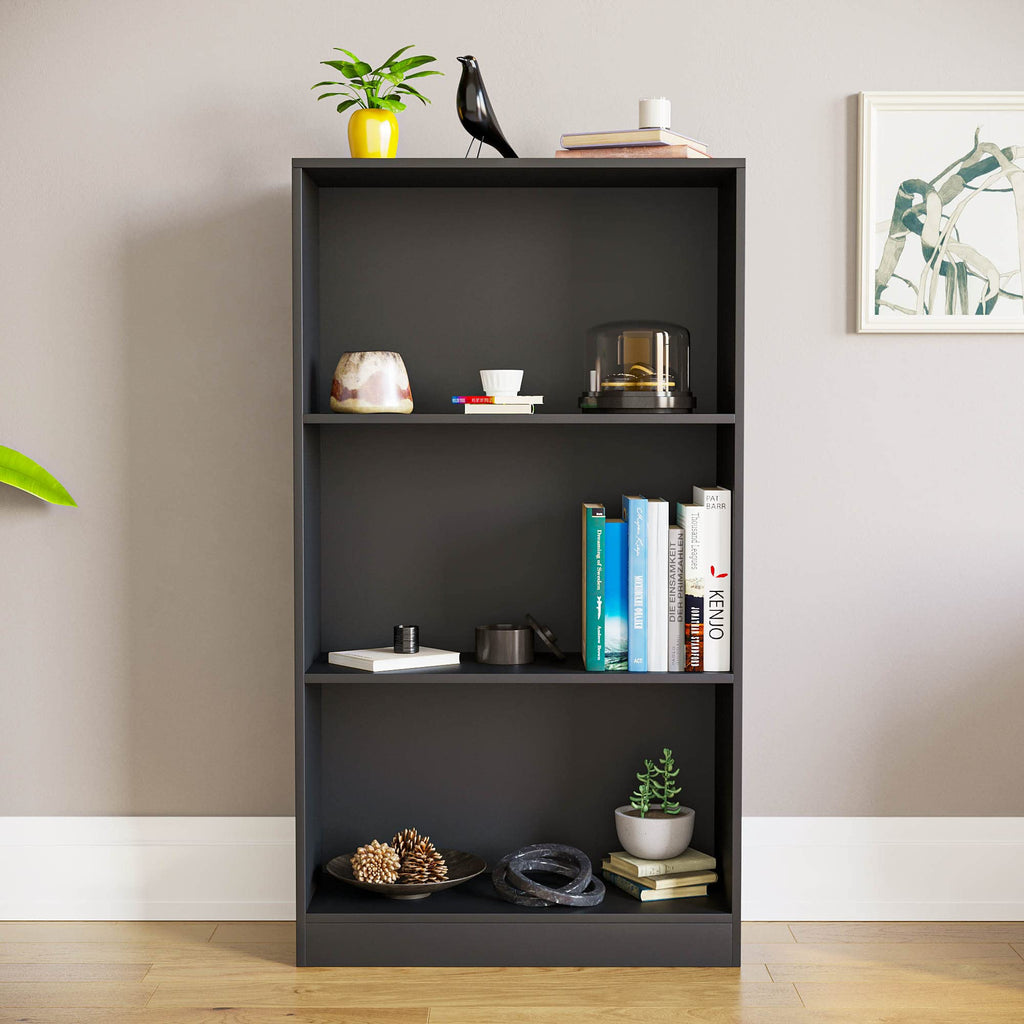 Vida Designs Cambridge Bücherregal mit 3 Ebenen, mittelhoch, schwarz, Holz-Regaleinheit für Büro, Wohnzimmermöbel, 24 x 60 x 108 cm