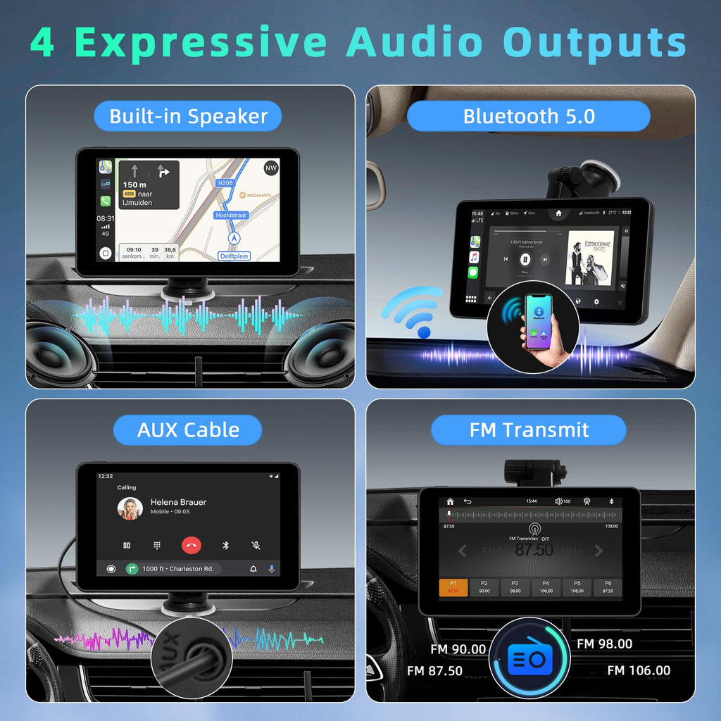 7 Zoll Android Auto Display & Carplay Display, Wireless Car Play Android mit 1080P HD Rückfahrkamera IPS Touch Screen Bluetooth AUX FM Mirror Link Siri, GPS Navigation