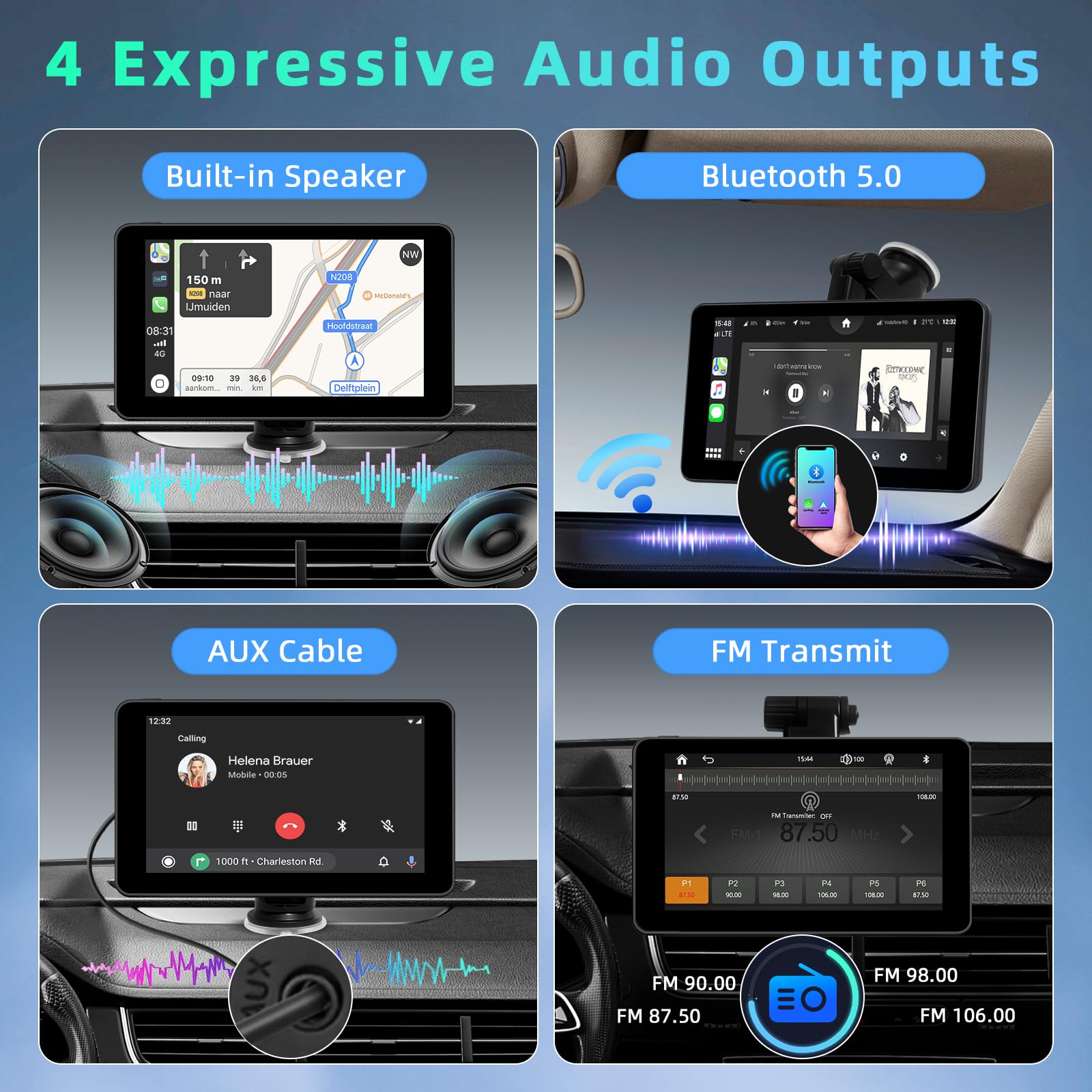 Android Auto Display & Carplay Display, 7-Zoll HD Auto Stereo Carplay Display mit Bluetooth, Sprachsteuerung, AUX, FM, Airplay,Videowiedergabe,GPS-Navigation,Wireless Carplay Display für All Vehicles