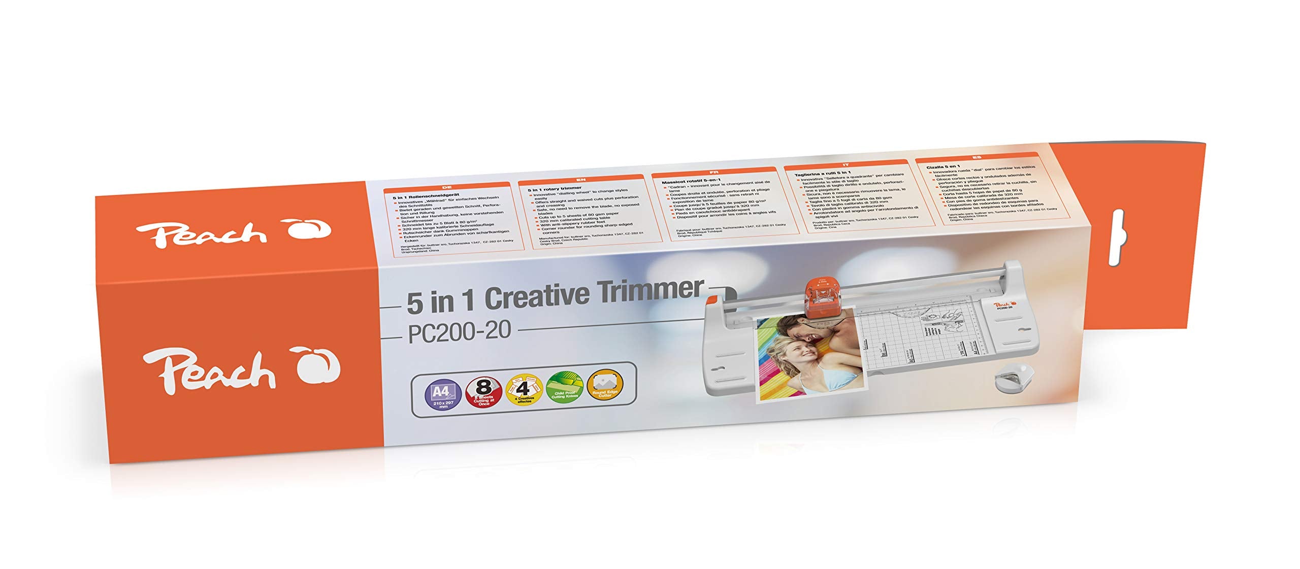 Peach 5 in 1 Kreativ Rollenschneider - 4 Schnittarten inkl. praktischer Eckenrunder - bis A3 Format - bis 10 Blatt - PC200-20