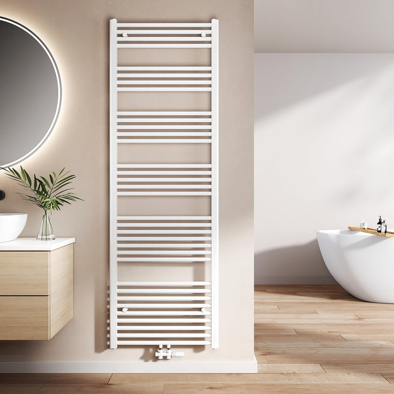 EMKE Badheizkörper Gerade 1800x600 mm - Handtuchheizkörper mit Mittelanschluss, Effizienter Handtuchwärmer Handtuchtrockner Heizkörper für Bad, Weiß, 860W