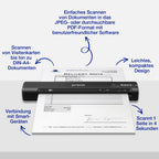 Epson WorkForce ES-60W mobiler Dokumentenscanner (Scanner, DIN A4, integrierter Akki, 600dpi, WiFi, USB 2.0)