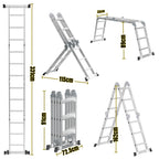 Lospitch 4x3 Mehrzweckleiter, 360cm 7 in 1 Multifunktionsleiter mit 2 plattform, Aluminium Vielzweckleiter mit 2 Transport Rollen bis 150 kg, Arbeitsleiter 12 Stufen, Silber