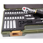 PROXXON Steckschlüsselsatz, Feinmechaniker-Satz mit 1/4"-Umschaltratsche sowie Schraubendrehergriff, 50-teiliges Werkzeug-Set mit Kunststoffkoffer, 23280
