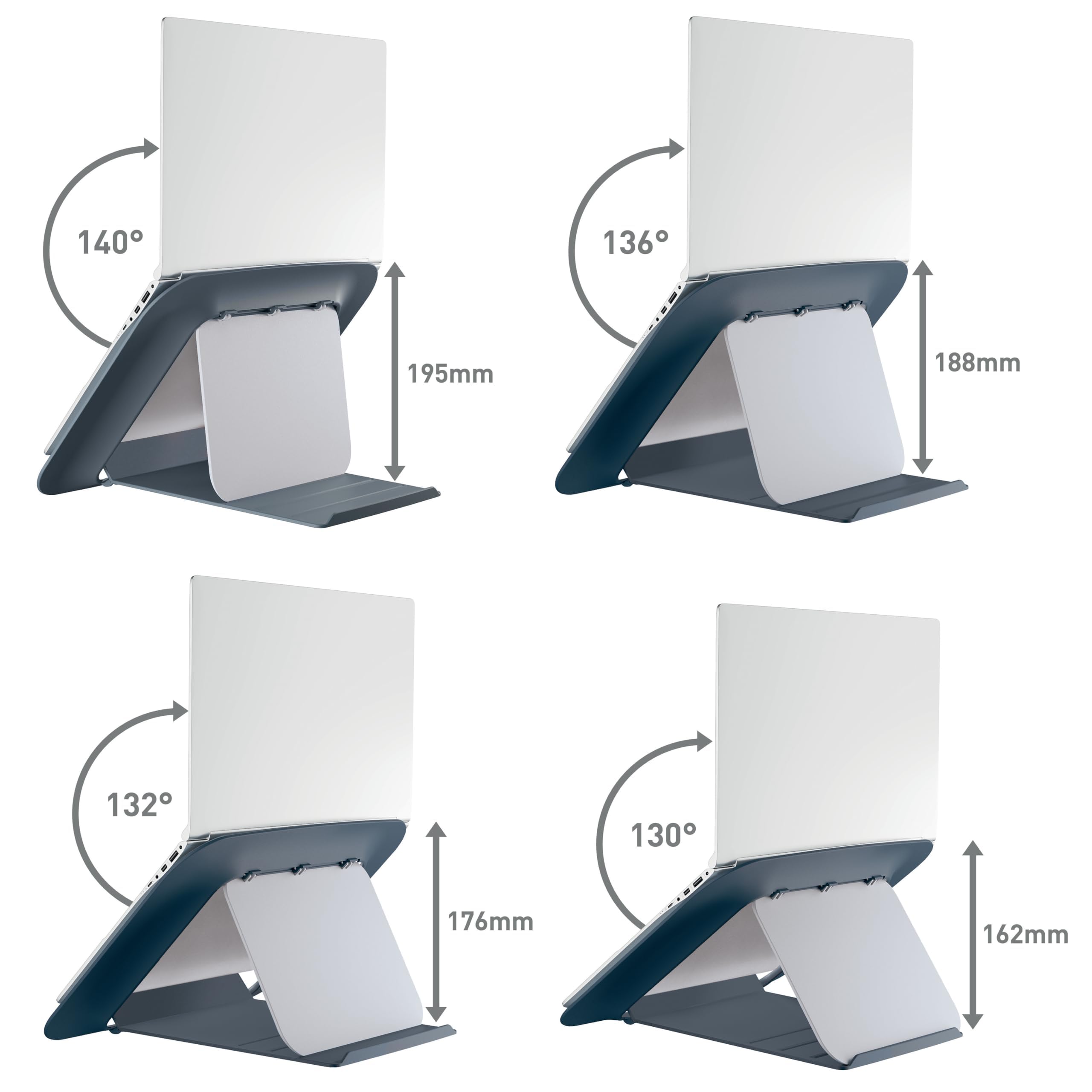 Leitz Höhenverstellbarer Laptopständer, Kompakte Laptop-Erhöhung mit 4 Höhen für 13“-15“ Notebooks, 80% recycelter Kunststoff & 100% recyclebar, IGR-zertifiziert, Ergo Cosy Serie, Dunkelgrau, 64260089