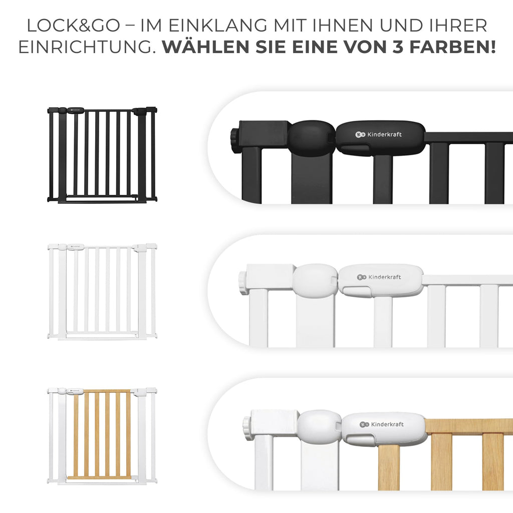 Kinderkraft Lock&GO Treppenschutzgitter Ohne Bohren, Türschutzgitter, Kinderschutzgitter, von 75 bis 103 cm, 90 Grad öffnen, doppelte Verriegelung, Schwarz
