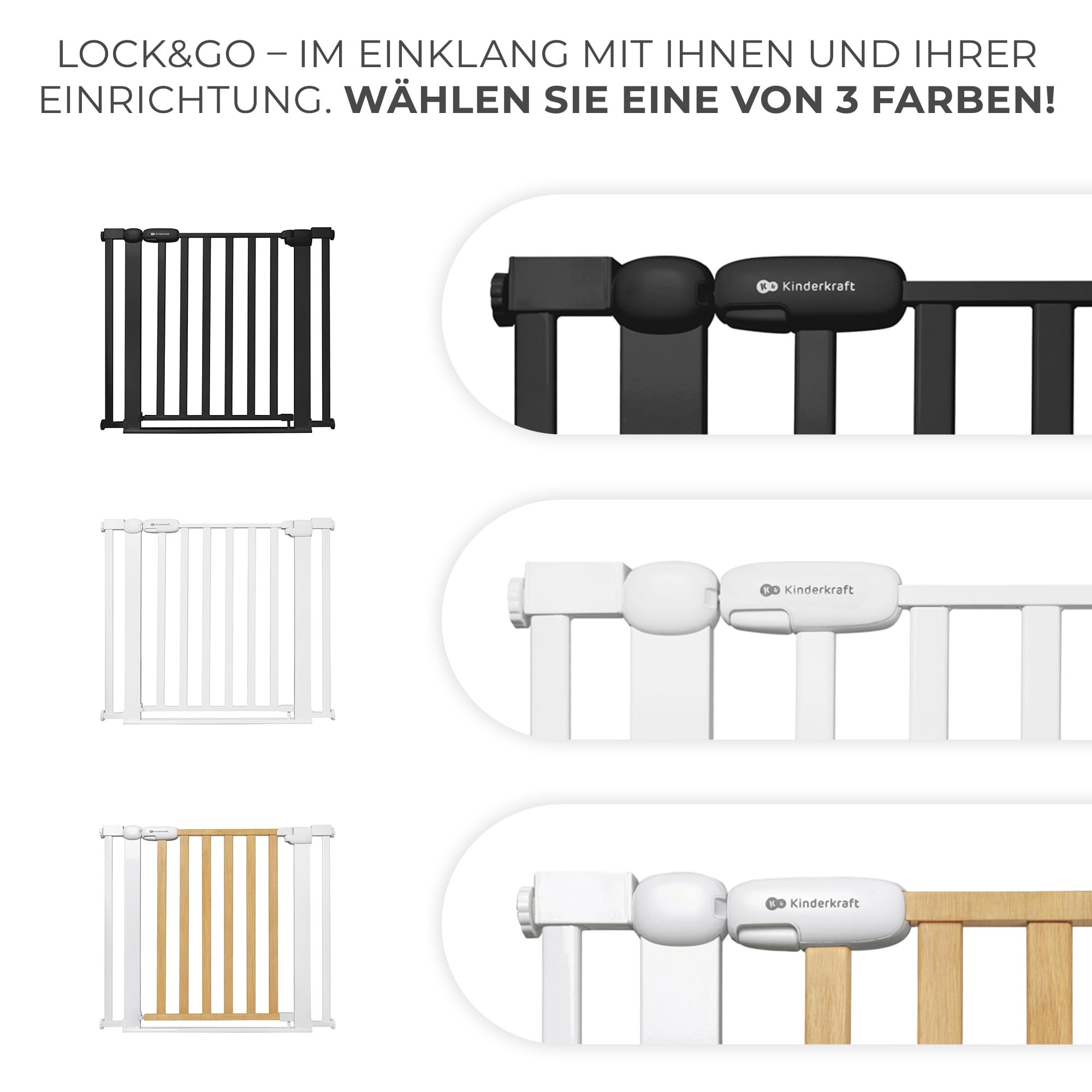 Kinderkraft Lock&GO Treppenschutzgitter Ohne Bohren, Türschutzgitter, Kinderschutzgitter, von 75 bis 103 cm, 90 Grad öffnen, doppelte Verriegelung, Schwarz