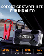 CARHEV Starthilfe Powerbank für Pkw, 4500A Starter Powerbank (Bis Zu 8,0L Benzin Oder 8,0L Diesel), 12V Booster Auto Starthilfe mit LED, Jump Starter mit Starthilfekabel und 2 USB Ausgänge