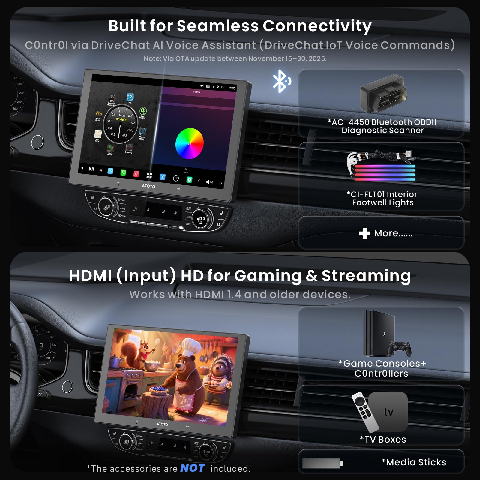 ATOTOZONE X10G209E 9.35 Zoll Android Autoradio Doppel-Din, 8+128G, 4G LTE, KI-Sprachassistent, Kabelloses Carplay & Android Auto, Duales Mikrofon & Bluetooth & Kameraeingang, 36B-EQ, HDMI-Eingang