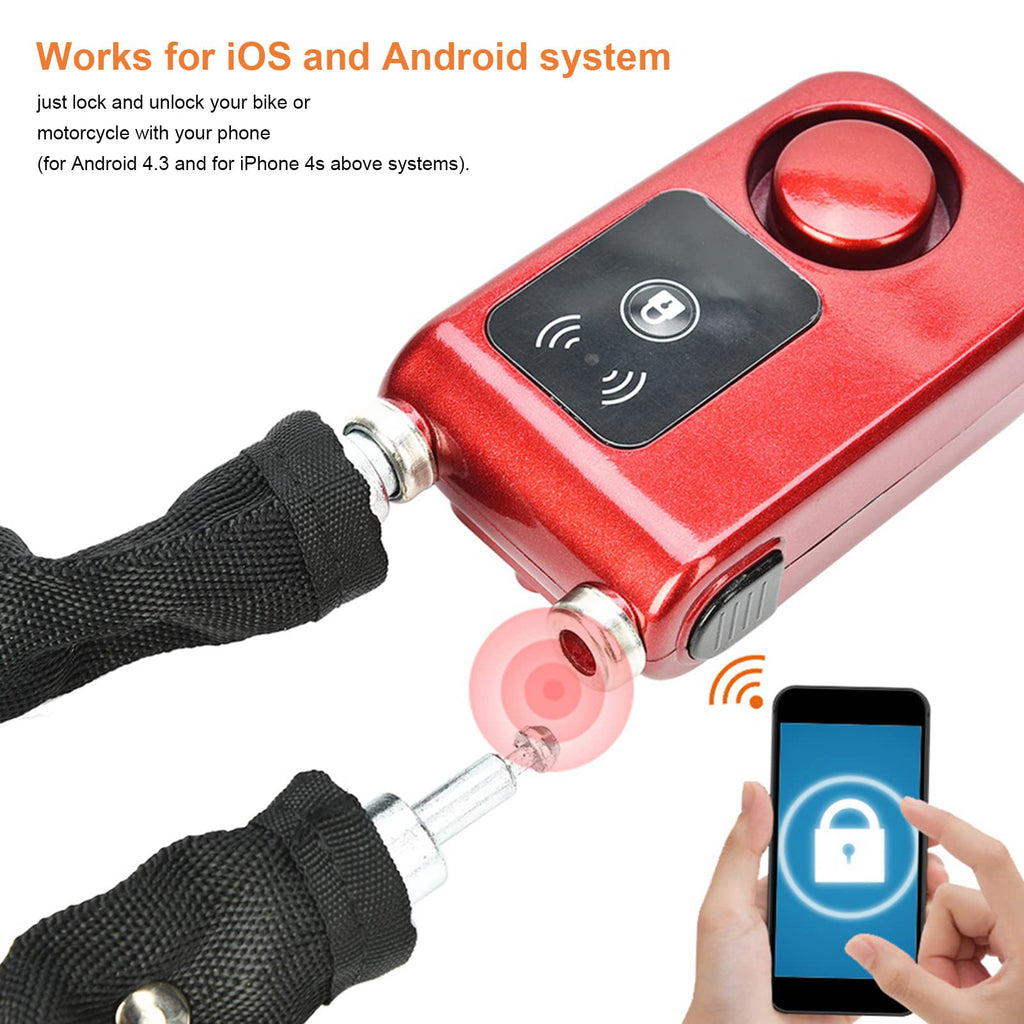 ASHATA Smart Bluetooth Fahrradschloss,Fahrradalarm App-gesteuertes Kabelschloss Sicheres Alarmschloss,Wasserdichtes Anti Diebstahl 110dB Alarm Schloss Lock für IOS/Android Smartphone