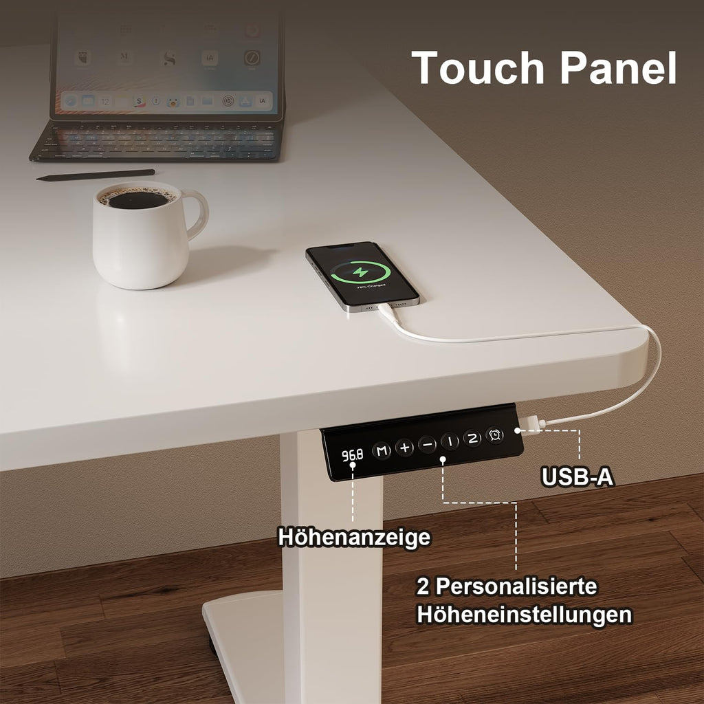 JUMMICO Elektrischer Höhenverstellbarer Schreibtisch - Steh-Sitz Tisch mit Memory-Funktion & Kompletter Tischplatte, Computertisch für Büro & Zuhause 140 x 60 cm Weiß