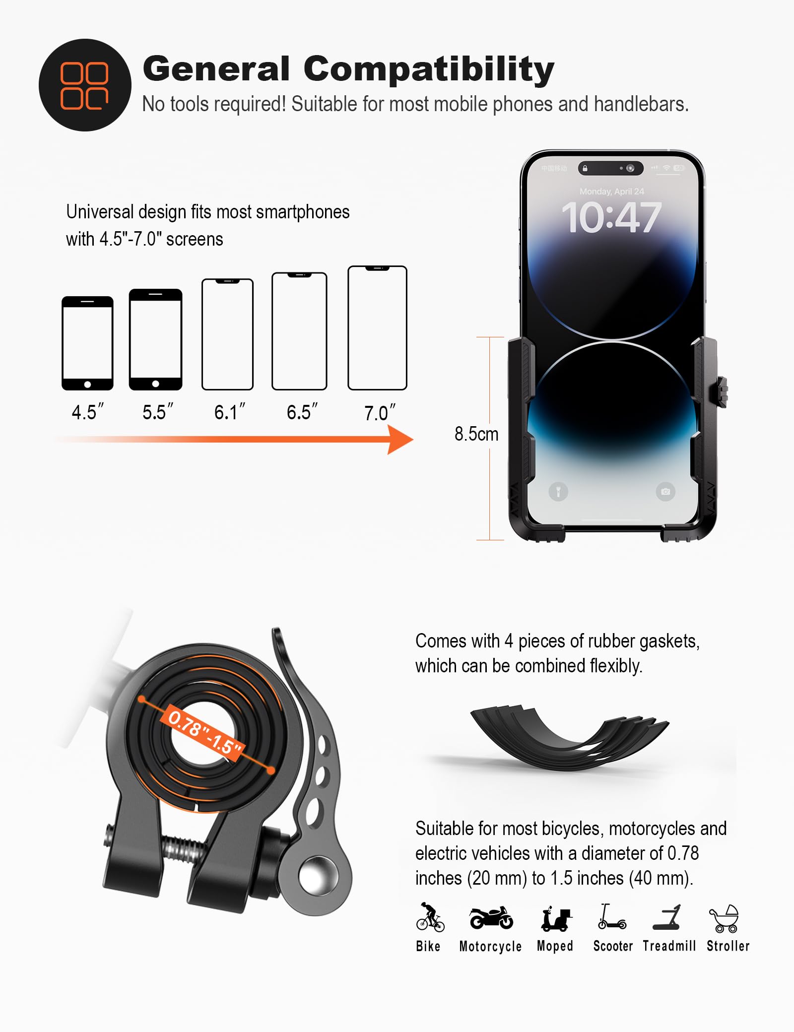 Grefay Fahrrad Handyhalterung【1s-Sperre】 Handyhalter Motorrad Vibrationsgedämpft Handy Fahrradhalterung Universal Lenker Halter für iPhone 16 15 14 13 Pro Max Plus, Samsung S24, Smartphone (Grau)