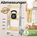 BEY & CO® Lernturm/Entdeckerturm aus Holz – Küchenhelfer für Kinder – 3-Fach höhenverstellbar, mit Rutschfester Oberfläche und kippsicheren Füßen - Montessori-Methode - Ab 12 Monaten (Weiß)