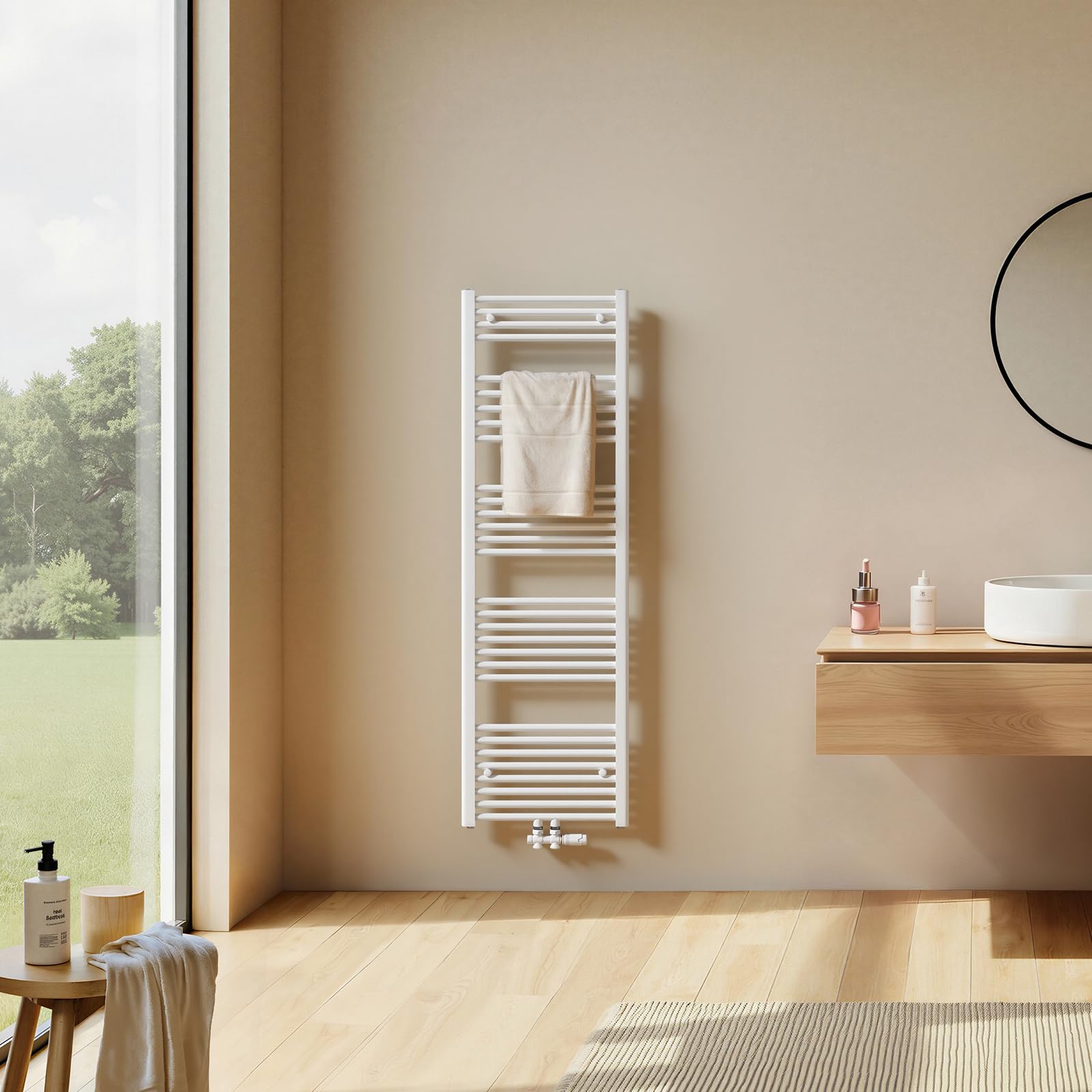 EMKE Badheizkörper Gerade 1000x500 mm - Handtuchheizkörper mit Mittelanschluss, Effizienter Handtuchwärmer Handtuchtrockner Heizkörper für Bad, Weiß, 427W