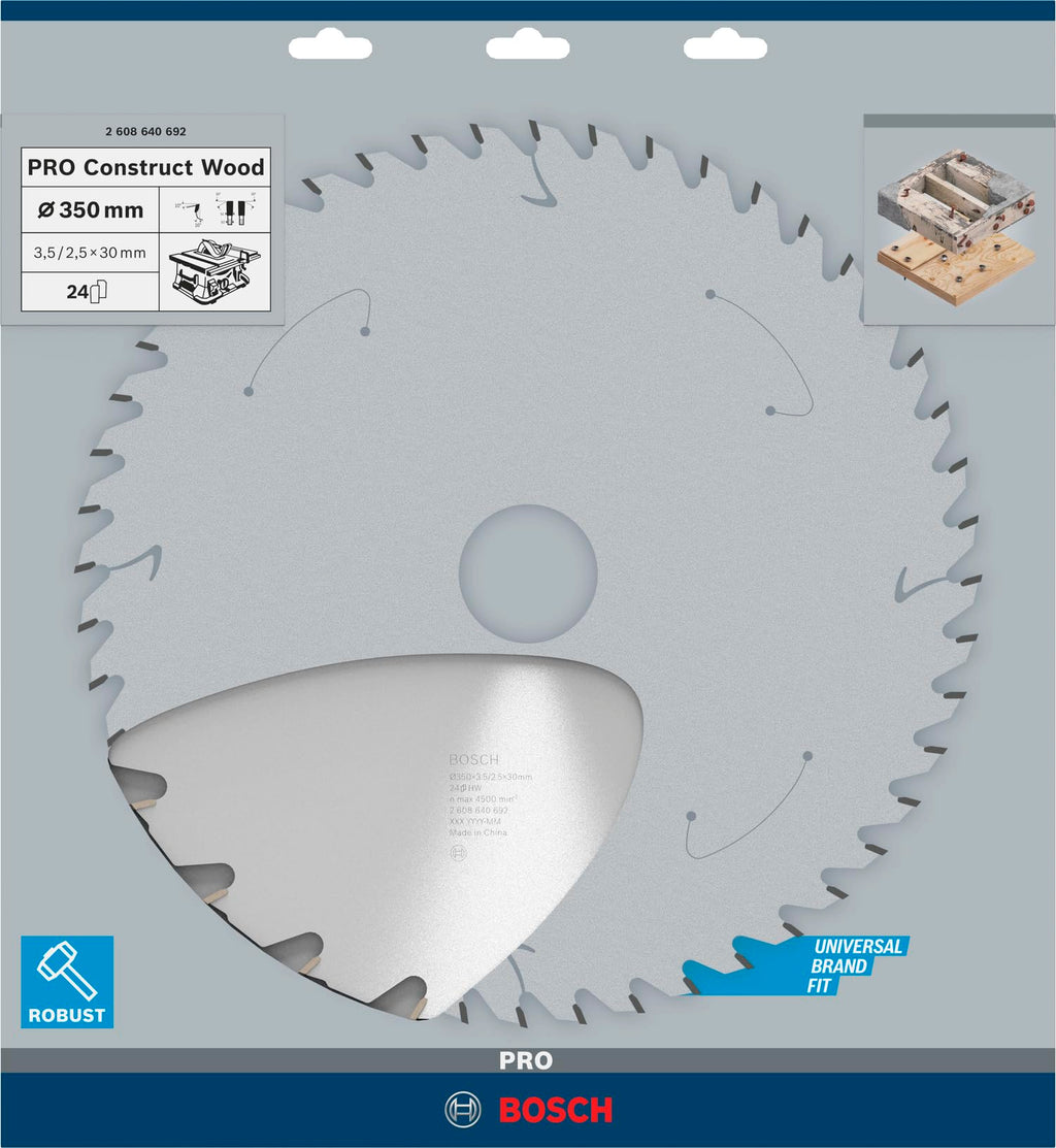 Bosch Professional Kreissägeblatt Construct Wood (Holz, 350 x 30 x 3,5 mm, 24 Zähne, Zubehör Kreissäge), 2608640692, Ø 350 mm