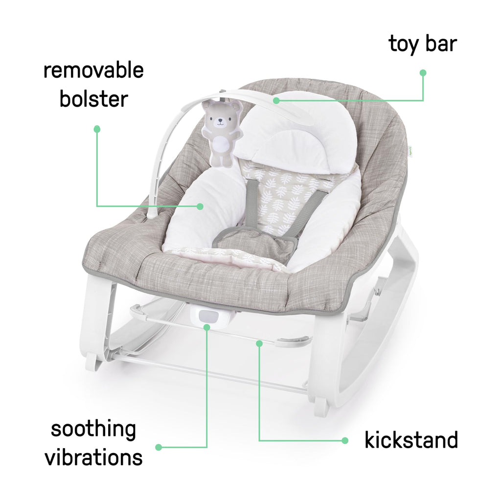 Ingenuity Keep Cozy 3-in-1 Baby Wippe, Sitz und Schaukel für Babys bis Kleinkinder, mit Vibrationen und Spielzeugstange, 0-30 Monate, Bär Linden
