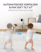 Comfyer 4 Split-Screen Smart Babyphone mit 2K Kamera, 5" HD Display WLAN Kamera Video Babyphone, IR-Nachtsicht, Automatische Verfolgung, Temp Anzeige, Bewegungs/Geräuscherkennung, App Steuern 5050mAh